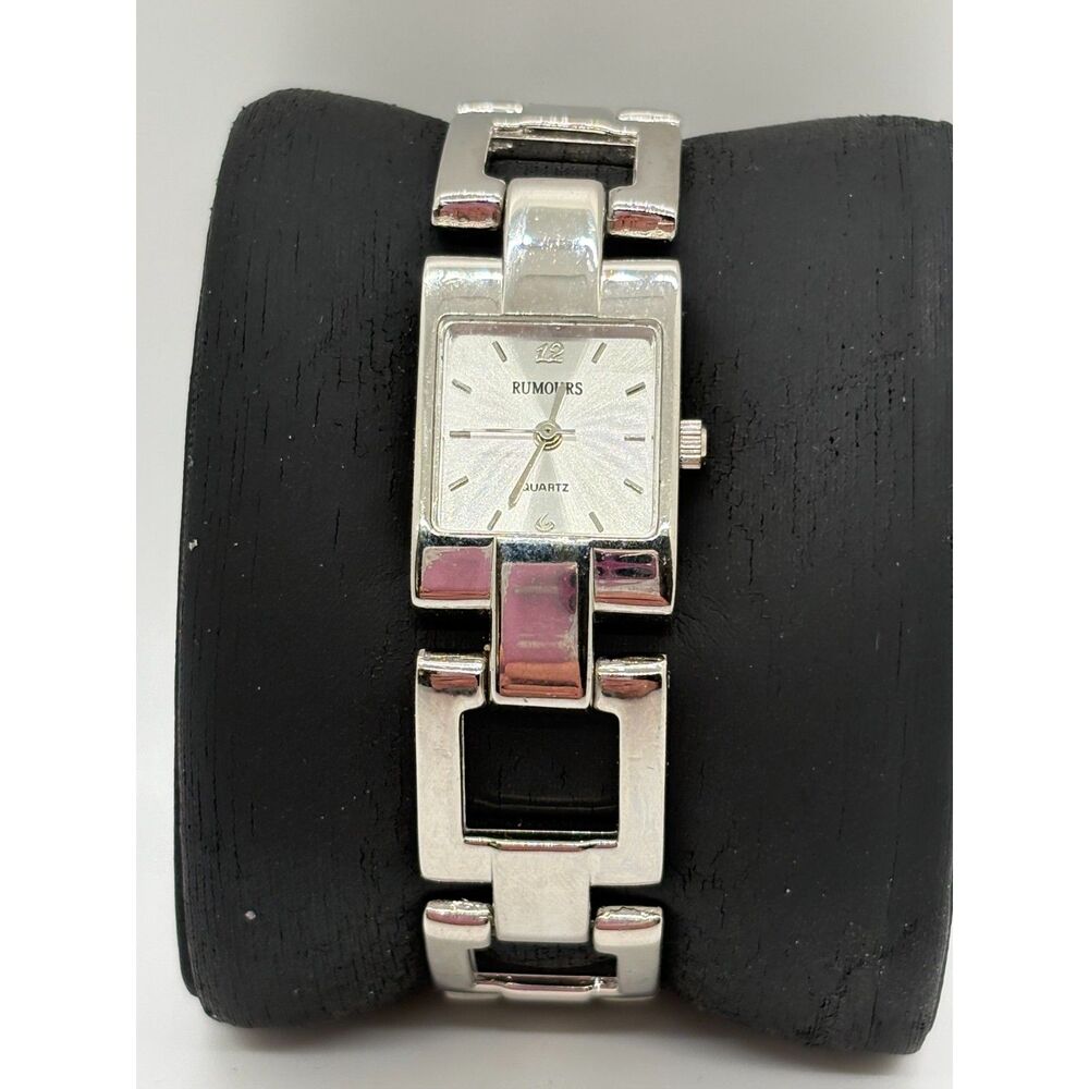 Rumors Square Silver-Tone Watch with Metal Chain Band – Battery Needed